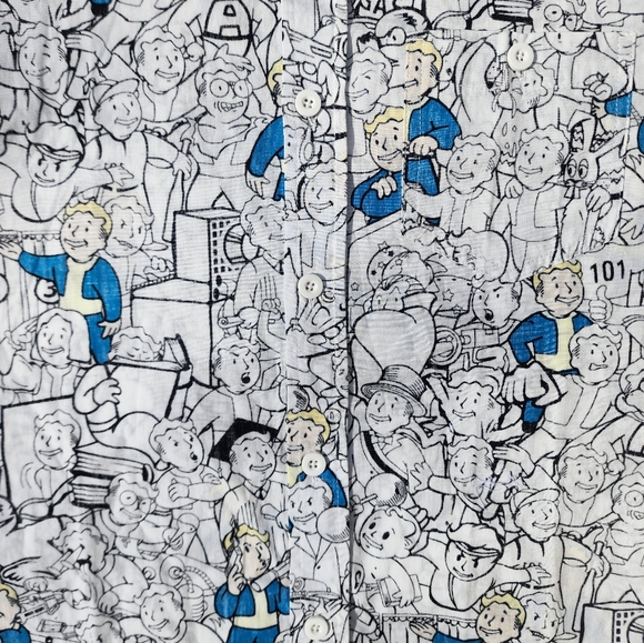 Bethesda Fallout Vault Boy All Over Button Up Shirt - Picture 7 of 9